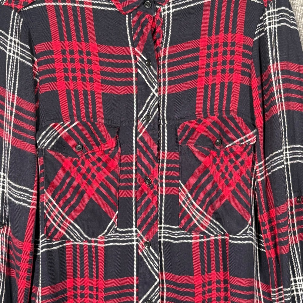 Zara Basic Plaid Button Down Shirt Womens Red Black XS Viscose - Picture 3 of 10